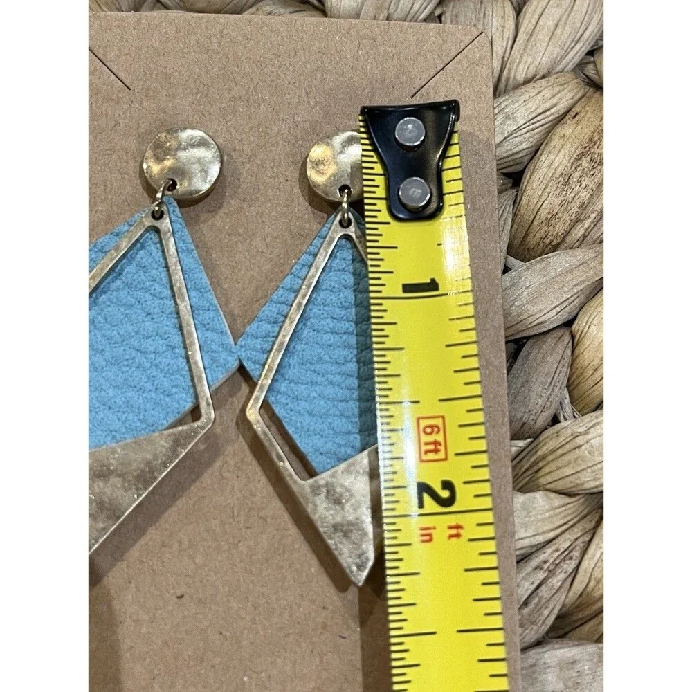 Vintage Hammered Gold-Tone & Leather Dangle Earrings Retro 1980s Punk 2.25in